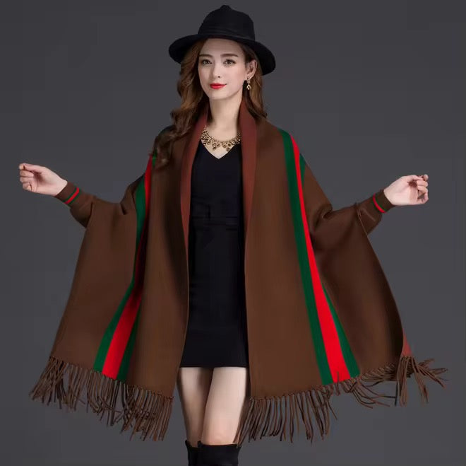 Knitted Wrap Shawls Plaid Warm Poncho