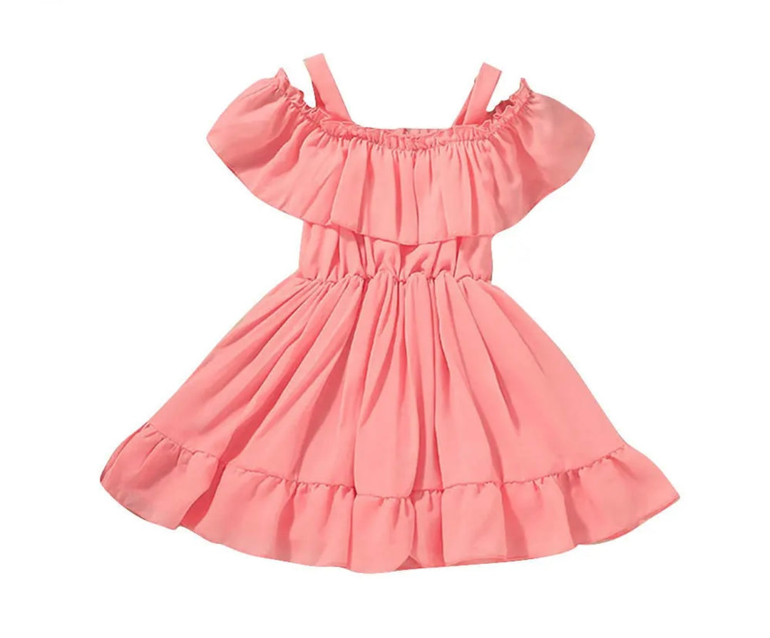Short Sleeve Solid Boat Neck Casual Princess Toddler Clothing Cute Knee-Length Girls Dresses