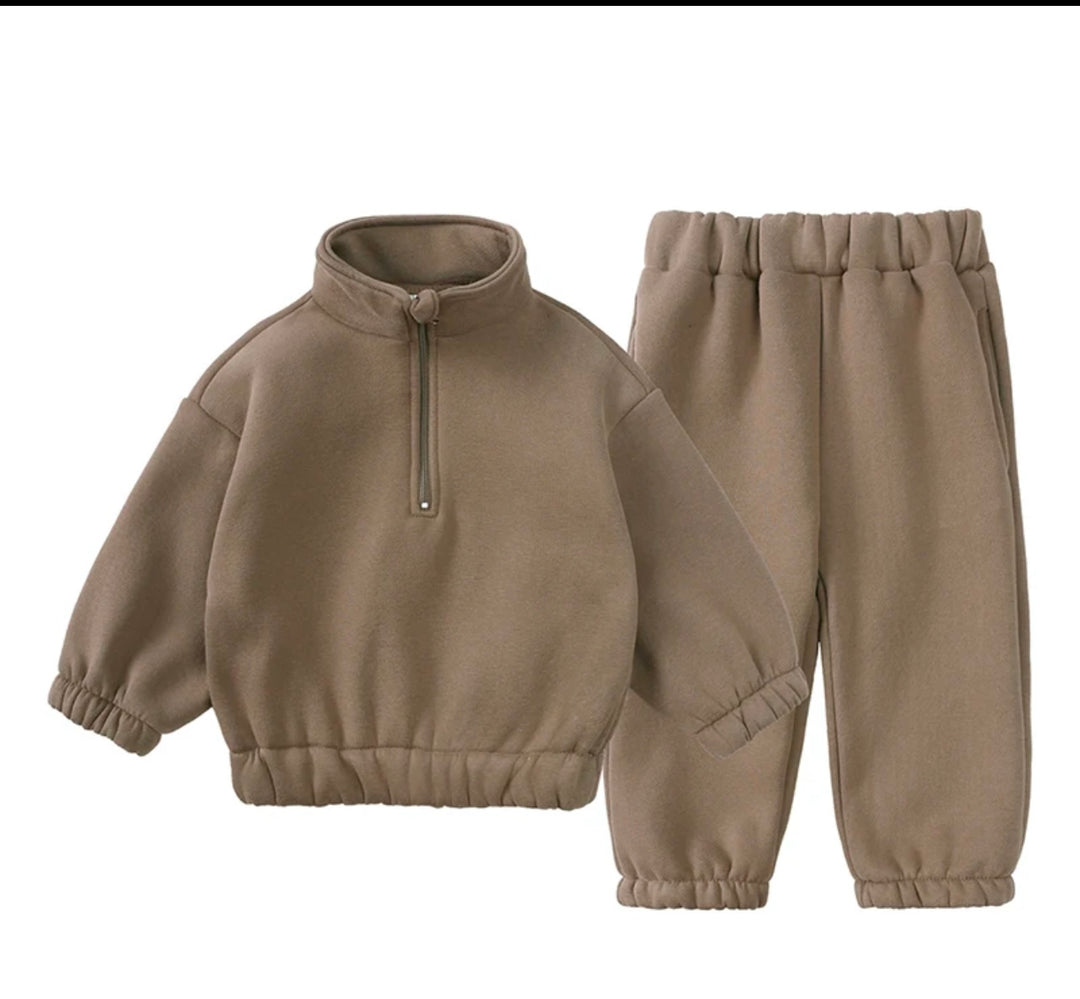 Solid Zipper Turtleneck Cotton Pullover Kids