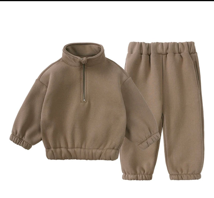 Solid Zipper Turtleneck Cotton Pullover Kids