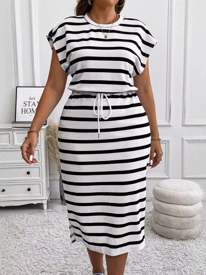 Round Neck Stripe Printed Short-Sleeve Dress