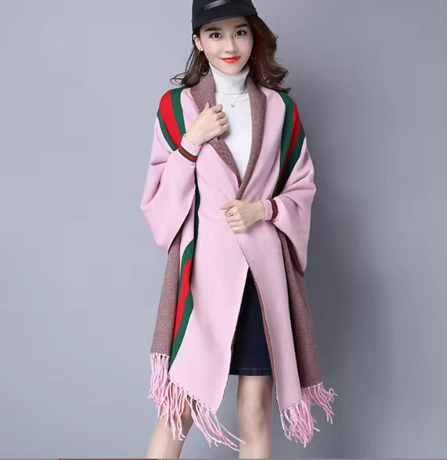 Knitted Wrap Shawls Plaid Warm Poncho