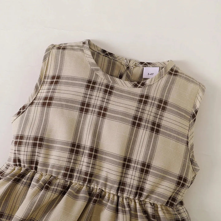 Kids Apricot Coat Plaid Long-sleeve Two pieces.