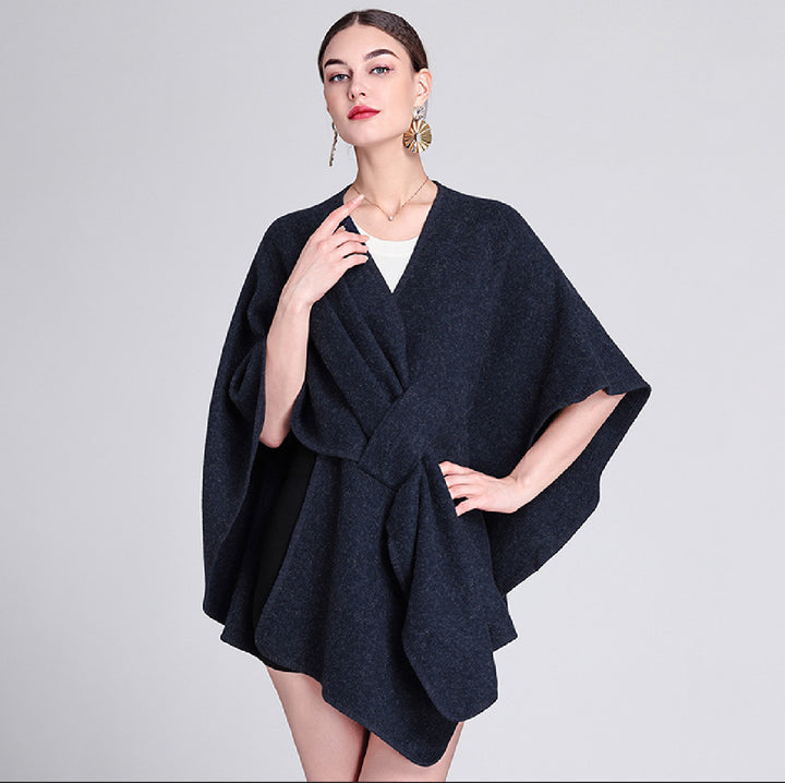 Elegant Plain Free Size Wool Winter Open Front Poncho