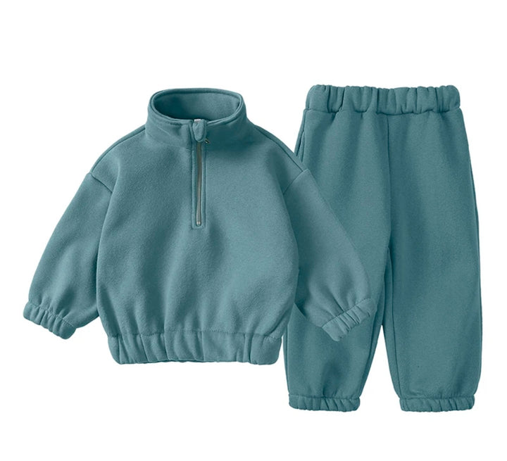 Solid Zipper Turtleneck Cotton Pullover Kids
