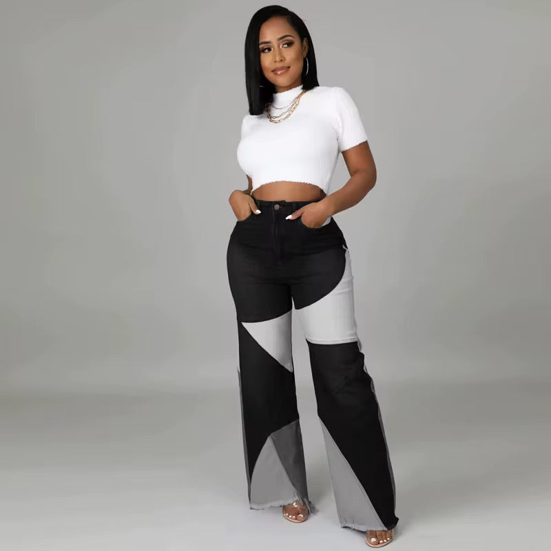 Color Block Two Tones Jeans for Women