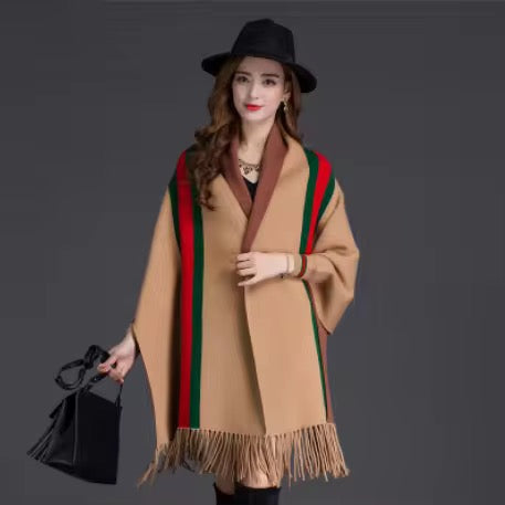 Knitted Wrap Shawls Plaid Warm Poncho