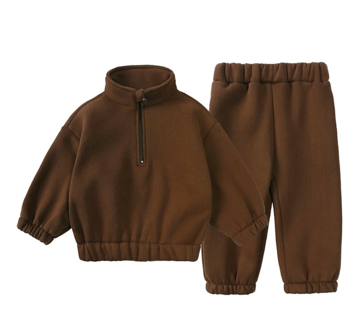 Solid Zipper Turtleneck Cotton Pullover Kids