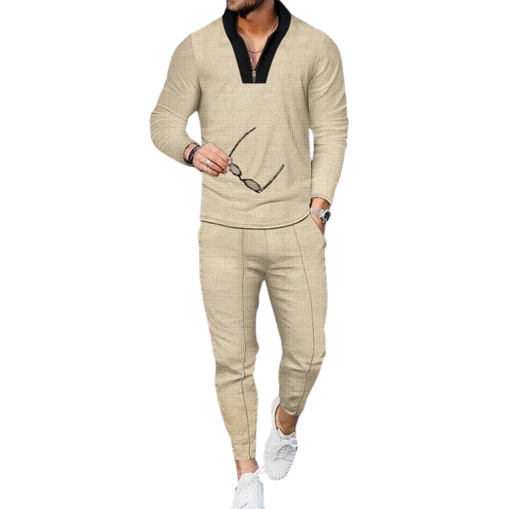 Waffle Long Sleeve Mens Casual Half Zip Tracksuit