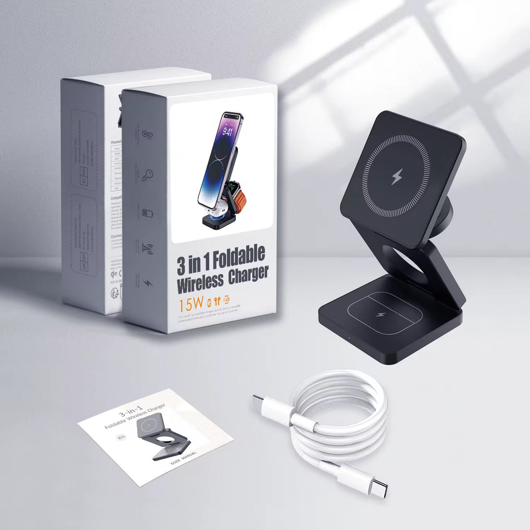 Magnetic Foldable 3 in 1 iPhone iPod iWatch Charger