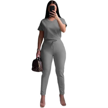 Women Tracksuit 2 Pieces Set Solid Short Sleeve Top T-shirt Short Pant Joggers Sportswear