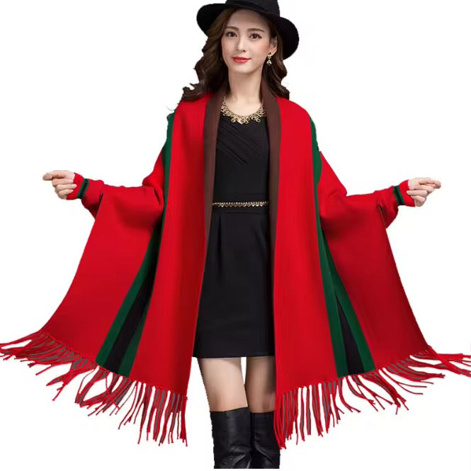 Knitted Wrap Shawls Plaid Warm Poncho
