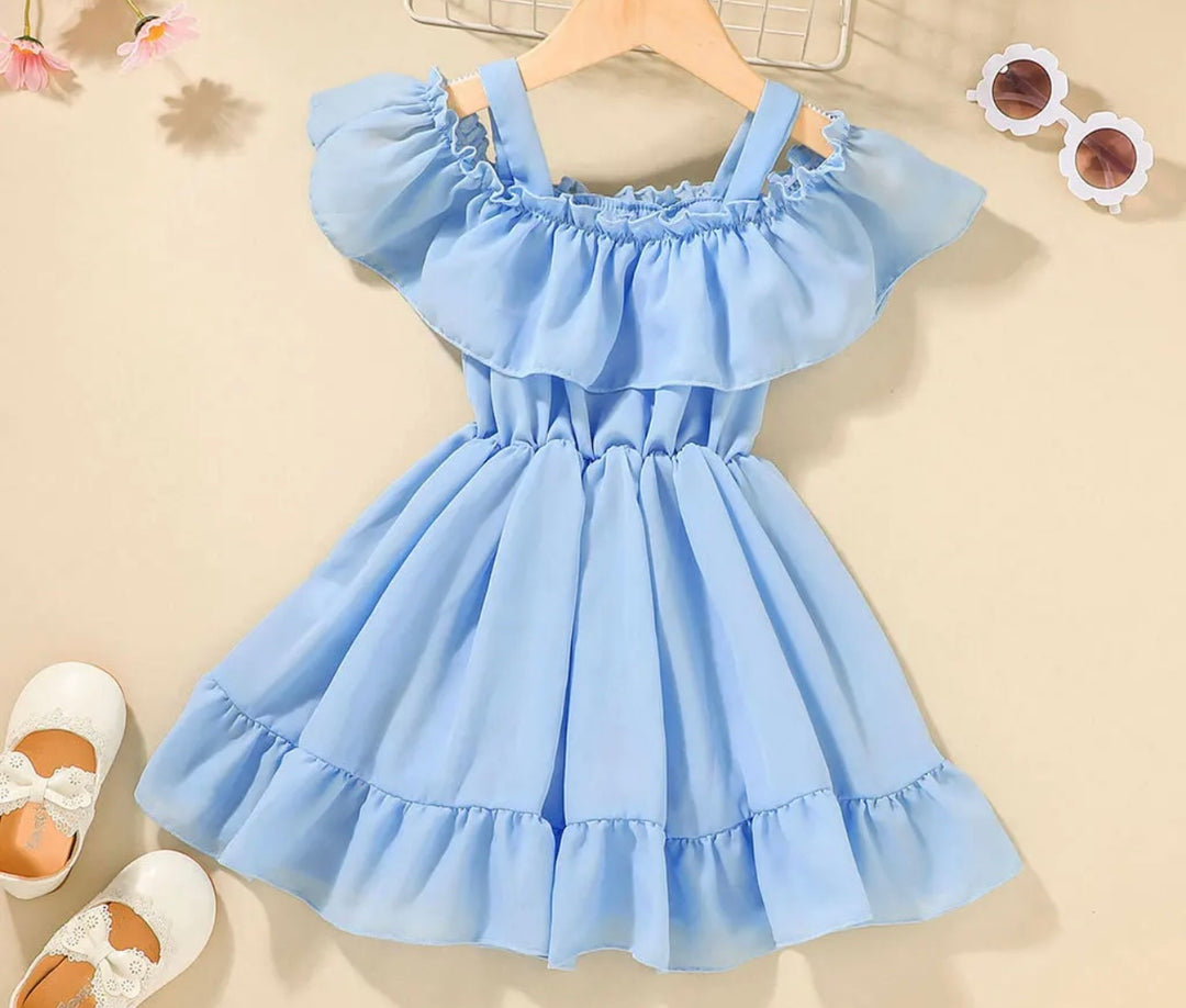 Short Sleeve Solid Boat Neck Casual Princess Toddler Clothing Cute Knee-Length Girls Dresses