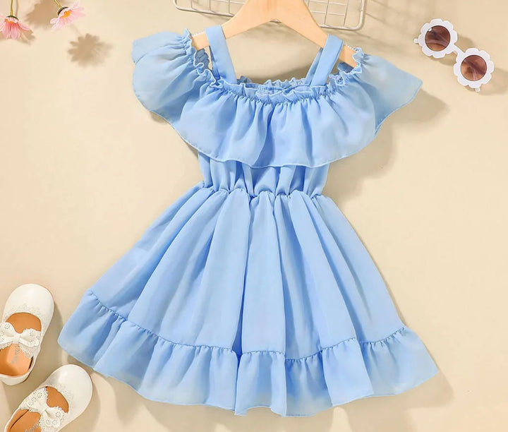 Short Sleeve Solid Boat Neck Casual Princess Toddler Clothing Cute Knee-Length Girls Dresses