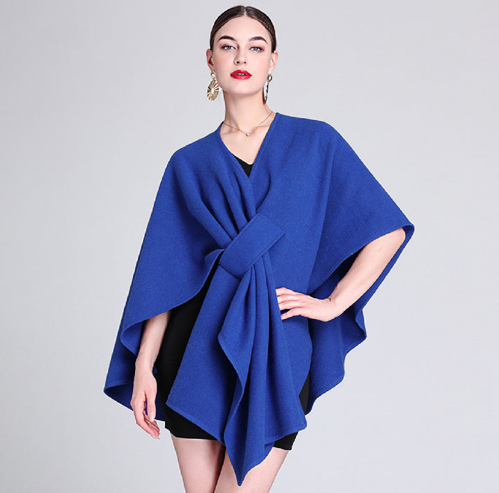 Elegant Plain Free Size Wool Winter Open Front Poncho