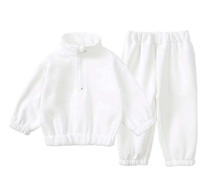 Solid Zipper Turtleneck Cotton Pullover Kids