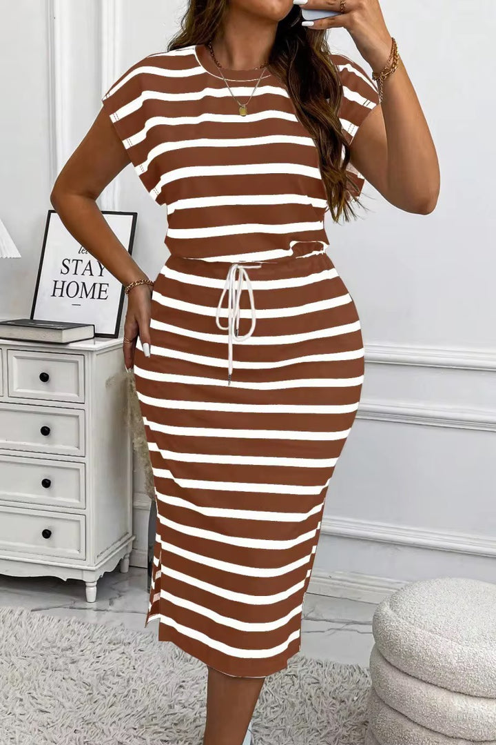 Round Neck Stripe Printed Short-Sleeve Dress