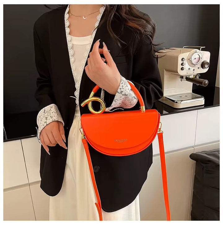 Pu Leather Semi Circular Elegant Handbag