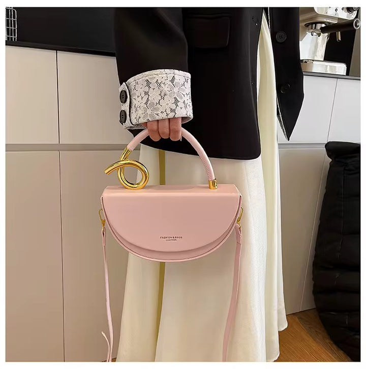 Pu Leather Semi Circular Elegant Handbag