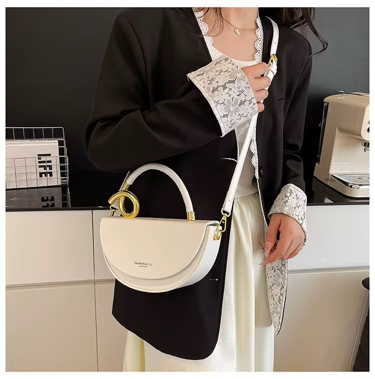 Pu Leather Semi Circular Elegant Handbag