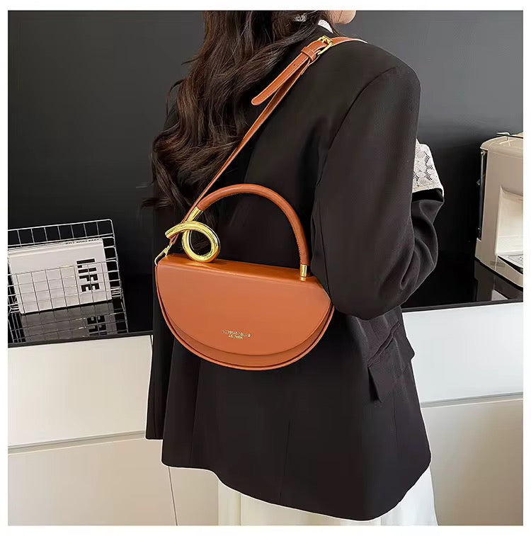 Pu Leather Semi Circular Elegant Handbag