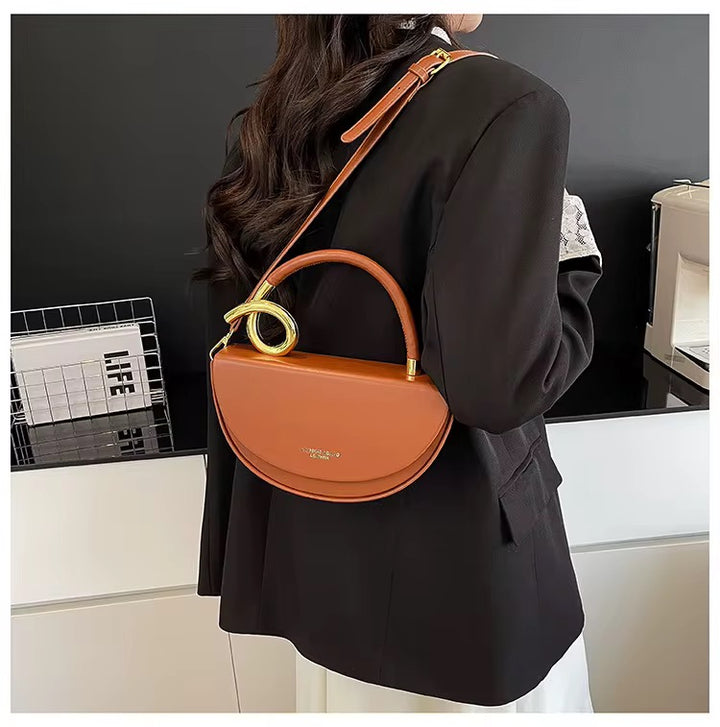 Pu Leather Semi Circular Elegant Handbag