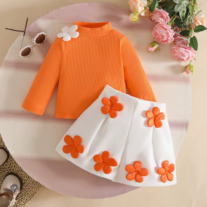 High Neck Decal Long Sleeve with Shorts sets
