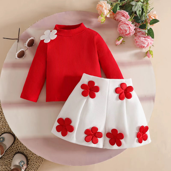 High Neck Decal Long Sleeve with Shorts sets