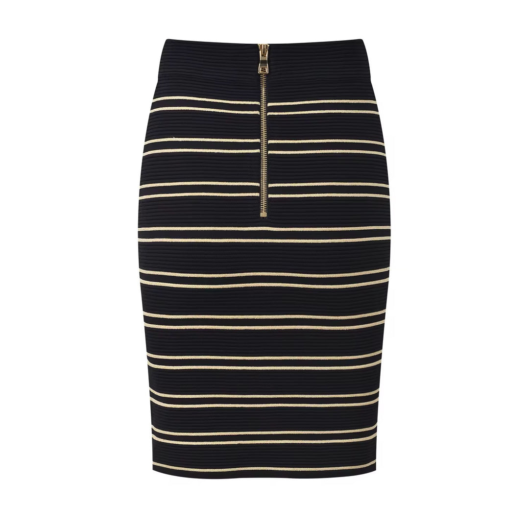 Sexy one Shoulder Sleeveless Top with Slim Fitted Striped Skirt