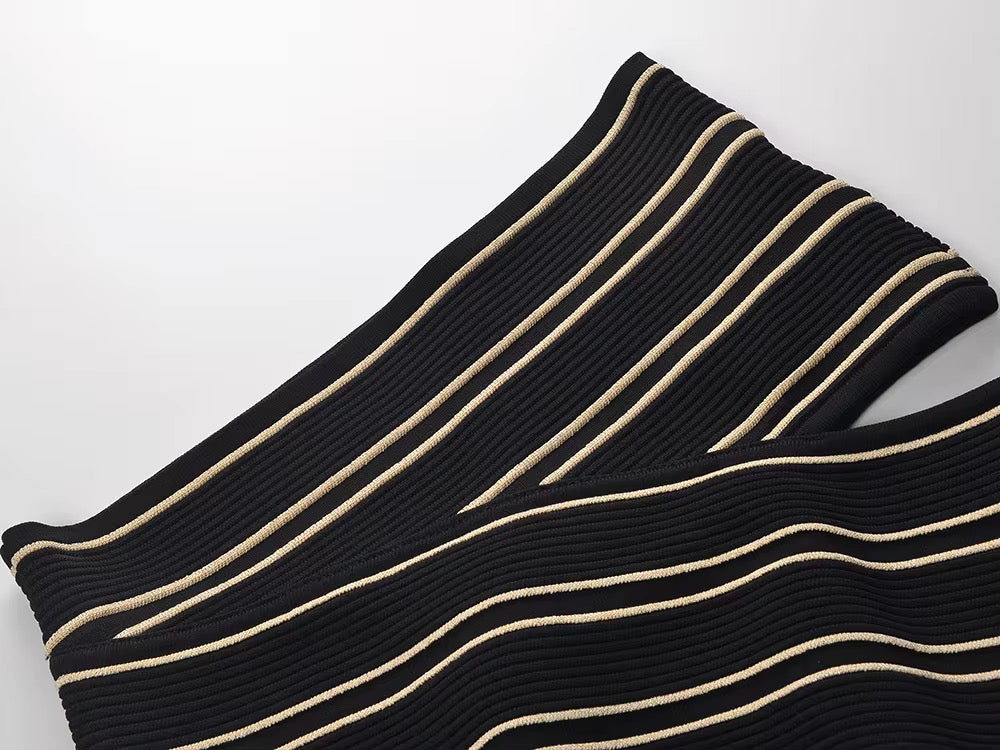 Sexy one Shoulder Sleeveless Top with Slim Fitted Striped Skirt
