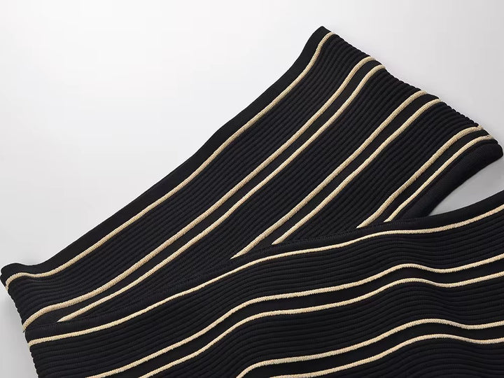 Sexy one Shoulder Sleeveless Top with Slim Fitted Striped Skirt