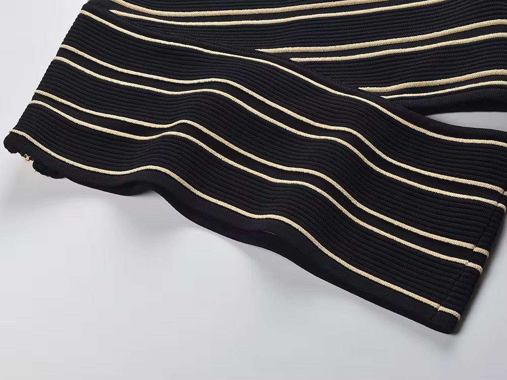 Sexy one Shoulder Sleeveless Top with Slim Fitted Striped Skirt