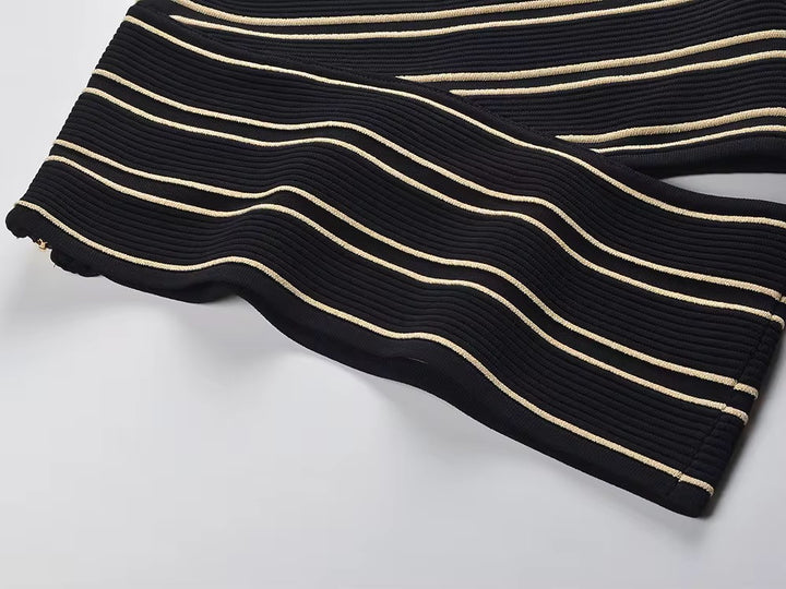 Sexy one Shoulder Sleeveless Top with Slim Fitted Striped Skirt