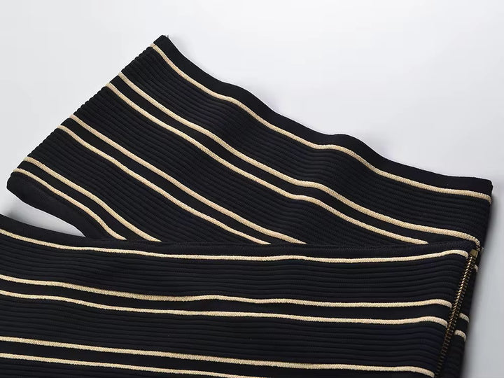 Sexy one Shoulder Sleeveless Top with Slim Fitted Striped Skirt