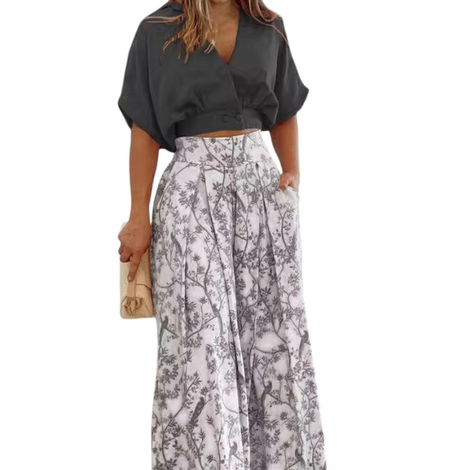 V-Neck Top Wide Leg Pant Sets
