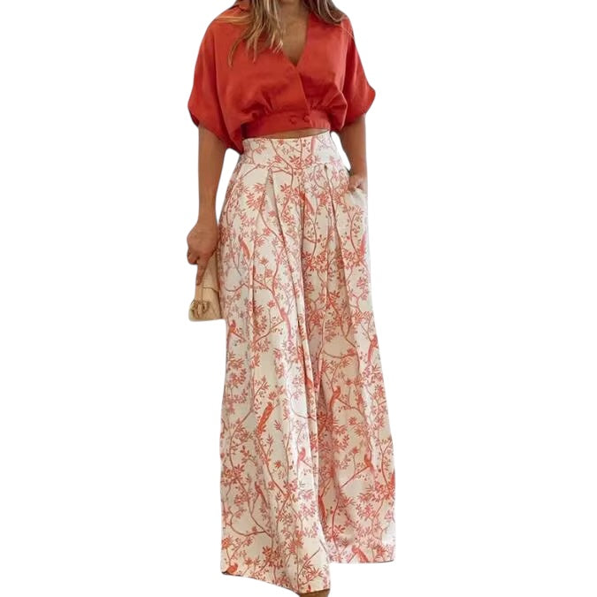 V-Neck Top Wide Leg Pant Sets