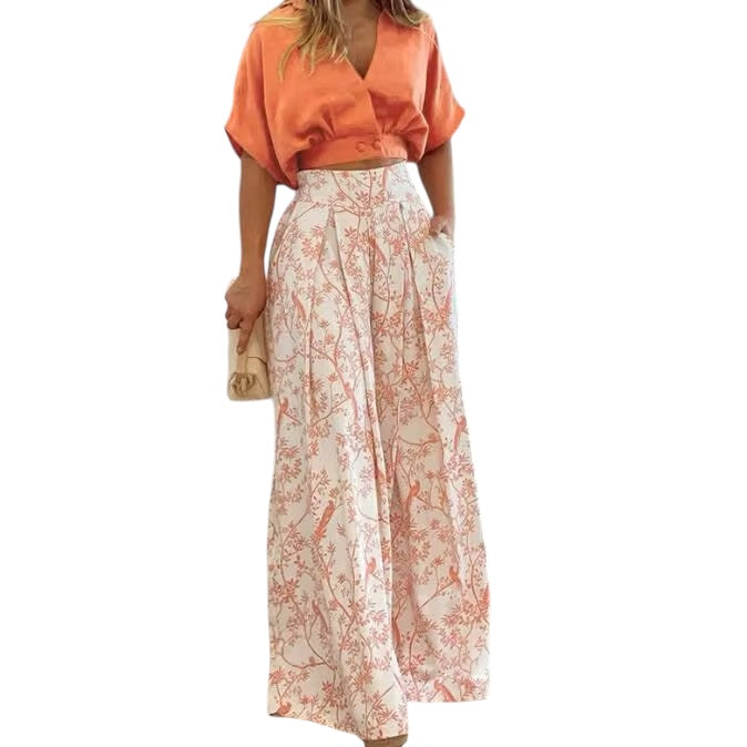 V-Neck Top Wide Leg Pant Sets