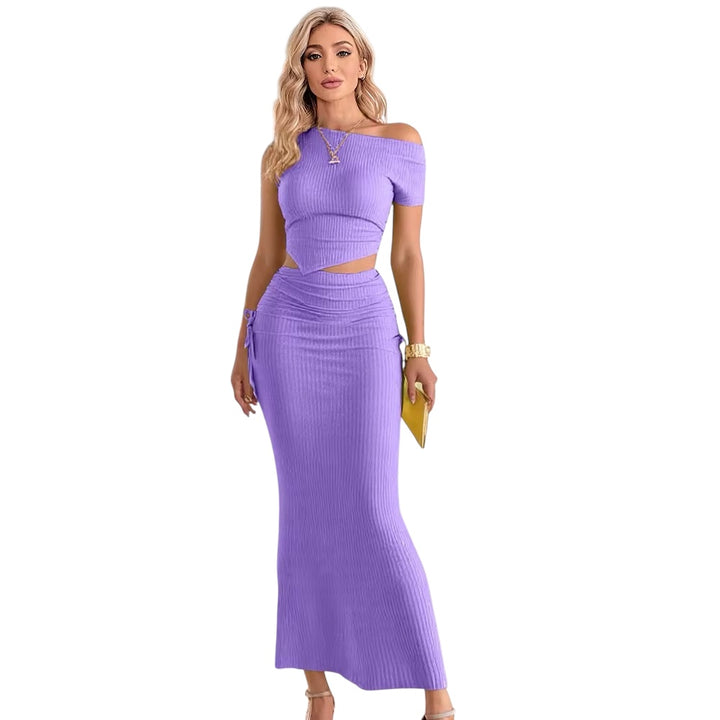 Asymmetric Top with Drawstring Long Skirt 