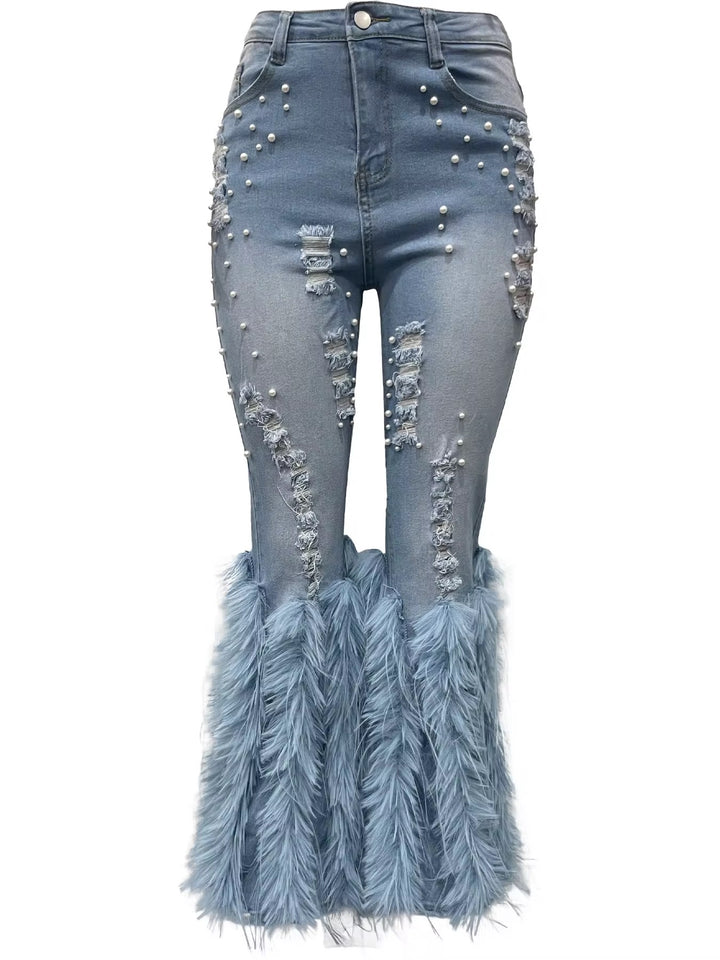 Pearl Furry Ripped Jeans