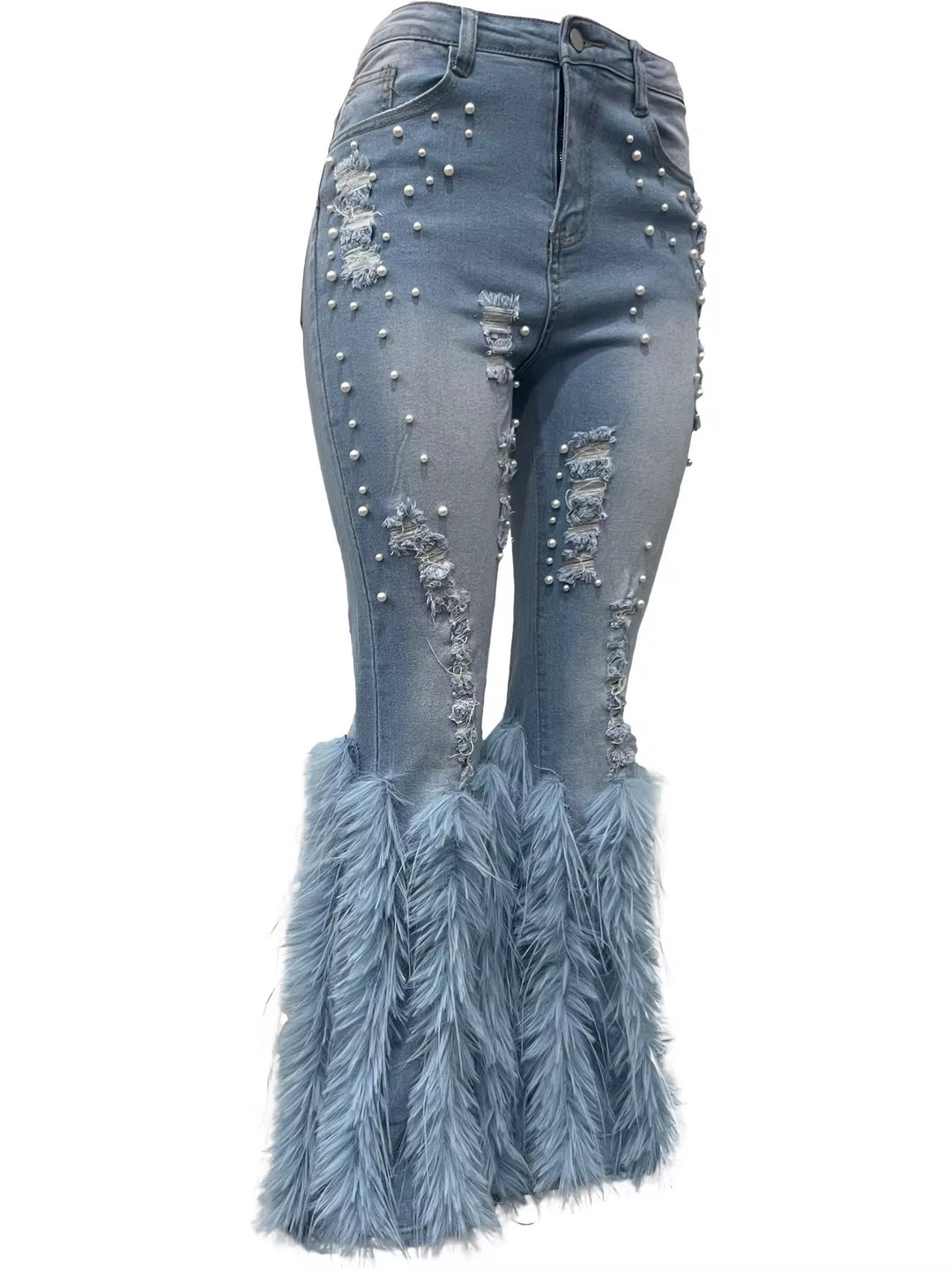 Pearl Furry Ripped Jeans