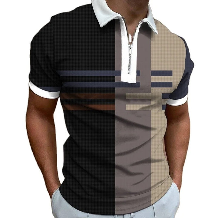 Short-Sleeve Zip T-Shirt Casual Lapel Men Polo