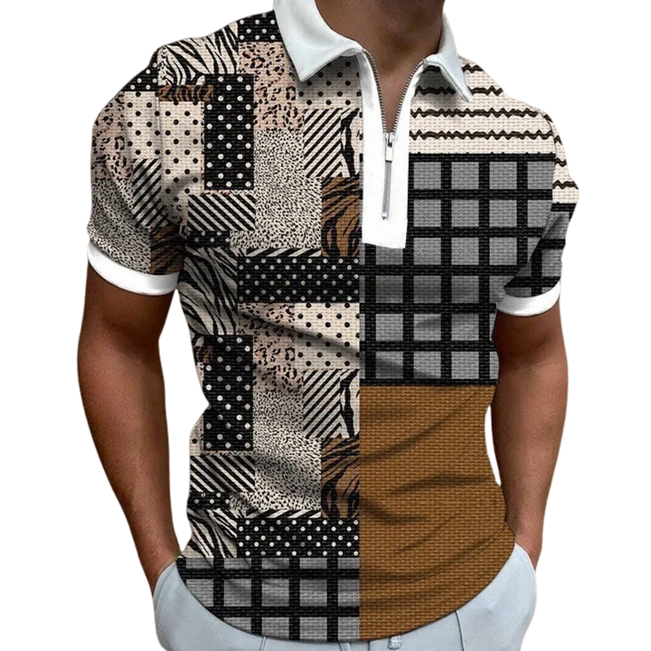 Short-Sleeve Zip T-Shirt Casual Lapel Men Polo