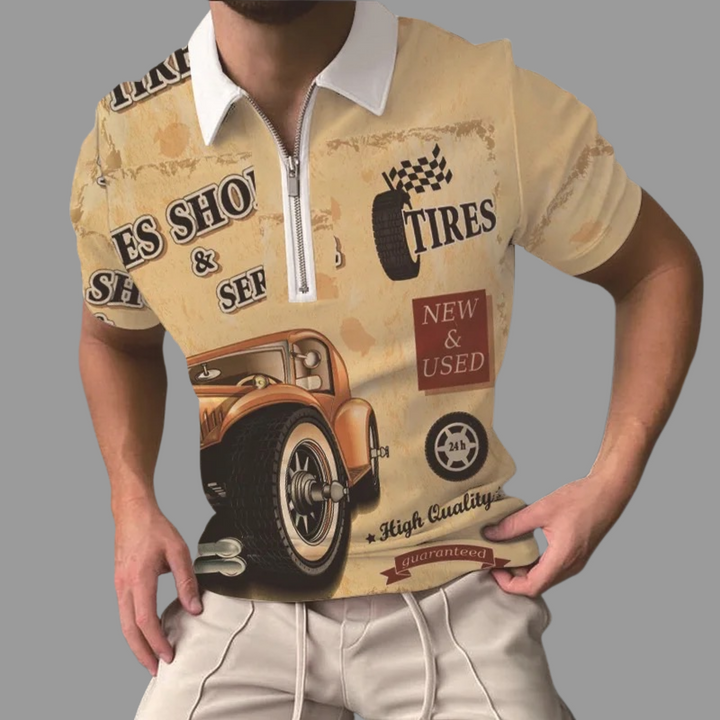 Short-Sleeve Zip T-Shirt Casual Lapel Men Polo