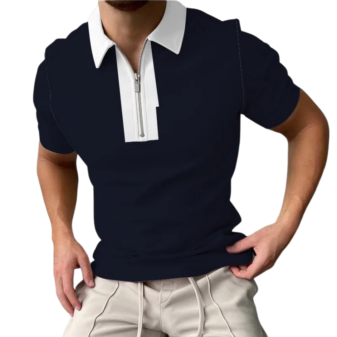 Short-Sleeve Zip T-Shirt Casual Lapel Men Polo