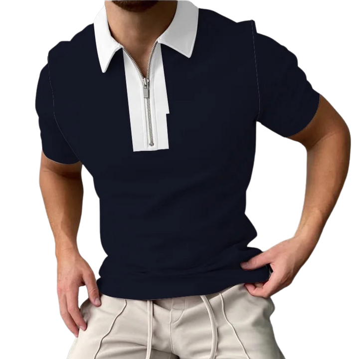 Short-Sleeve Zip T-Shirt Casual Lapel Men Polo