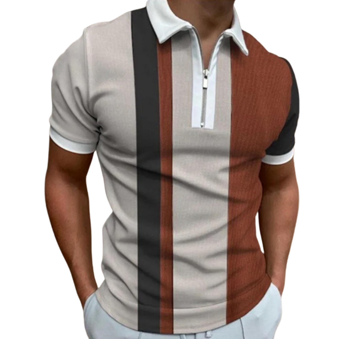 Short-Sleeve Zip T-Shirt Casual Lapel Men Polo