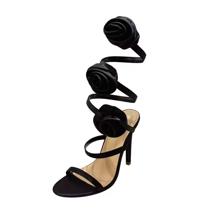 3D Silk Flower Cross Strap High Heel