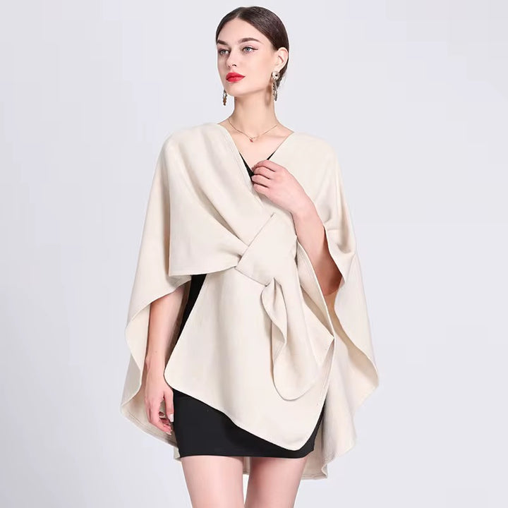 Elegant Plain Free Size Wool Winter Open Front Poncho