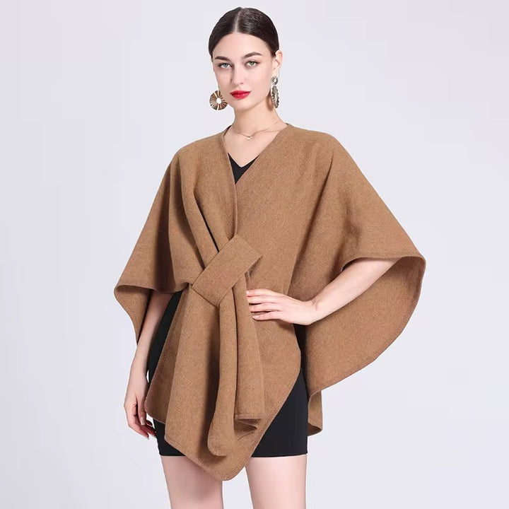 Elegant Plain Free Size Wool Winter Open Front Poncho