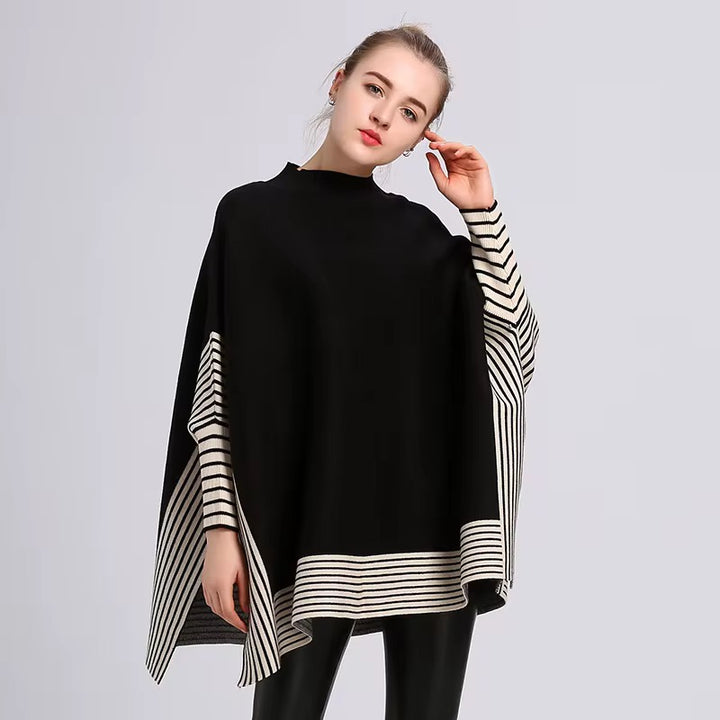 Crew Neck Batwing Sleeve Thick Pullover Cape Shawl Women Sweater